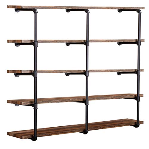 Tianman Industrial Wall Mount Iron Pipe Shelf Shelves Shelving Bracket Vintage Retro Black DIY Open Bookshelf DIY Storage offcie Room Kitchen Shelves (3Pcs,52' Tall,12' deep)