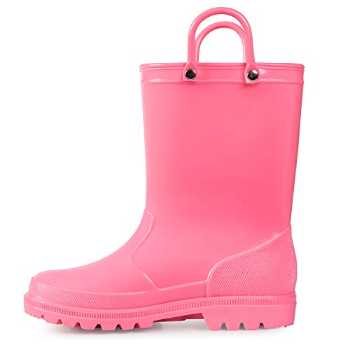 K KomForme Kids Rain Boots, Toddler Girls & Boys Rain Boots Waterproof Memory Foam Insole and Easy-on Handles Size 3 Pink