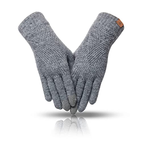 REACH STAR Winter gloves for women, 3-Finger Touch Screen Dual-Layer Cashmere Elastic Cashmere Lining knit Gloves, Warm Gloves Cold weather,Running,Driving(Dark gray)