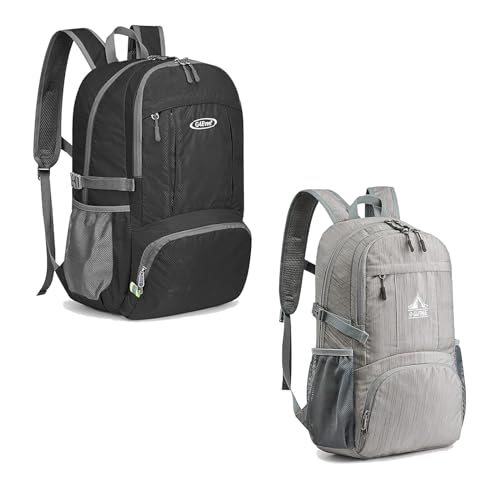 G4Free 40L Lightweight Packable Hiking Backpack + 30L Shoulder Daypack Outdoor Travel Foldable for Men Women (Black+Grey)