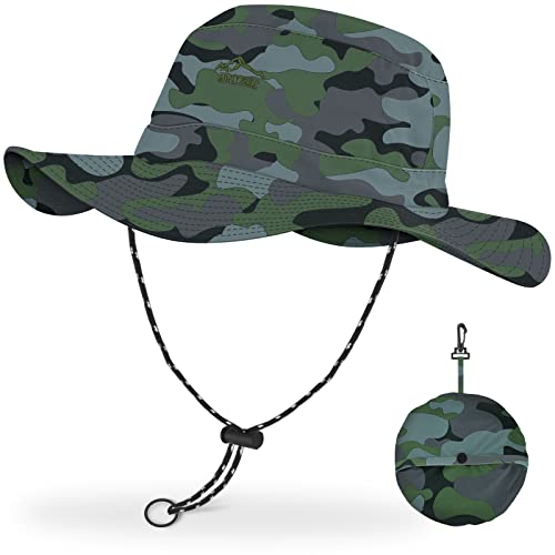 BROTOU Sun Hats for Women/Men, UPF 50+ Wide Brim Bucket Hat, Waterproof and Foldable Boonie Hat with UV Protection for Hiking Fishing Garden Safari Beach (Camouflage)