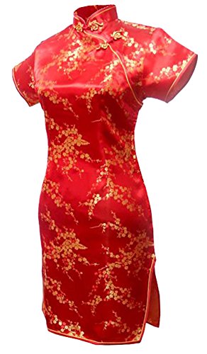 7Fairy Women's Sexy Red Floral Mini Chinese Evening Dress Cheongsam Size 16 US
