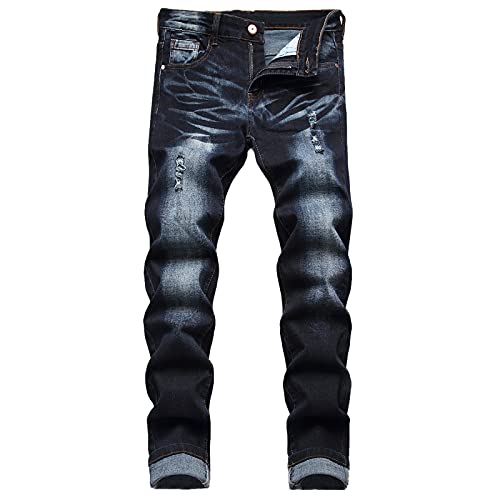 Men's Vintage Casual Ripped Slim fit Denim Jeans Men's Slim Fit Black Stretch Destroyed Ripped Skinny Denim Jeans Mens Fashion Ripped Jeans Distressed Destroyed Straight Leg Denim Pants