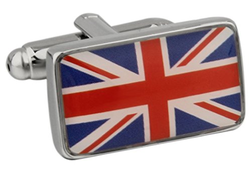 MRCUFF United Kingdom Flag Great Britain Union Jack British Pair Cufflinks in a Presentation Gift Box & Polishing Cloth