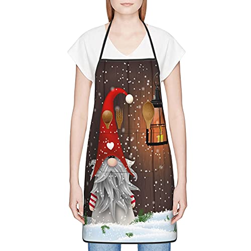 Merry Christmas Gnome Winter Holiday Snowflake Cooking Aprons for Women Men Adjustable Neck Kitchen Bib for Home Grill Baking Hair Stylist