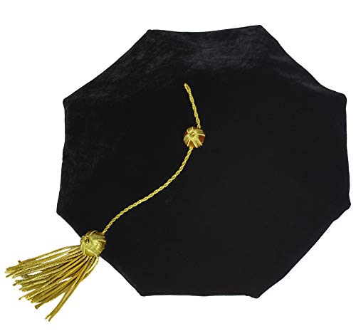 GraduationMall Graduation Doctoral Tam 8-Sided Black Velvet with Gold Bullion Tassel
