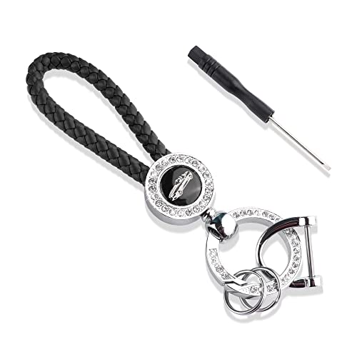 Bling Bling Leather Keychain,Universal Car Accessories Car Lanyard Key Fob Holder with Anti-lost D-ring and Screwdriver(Black)