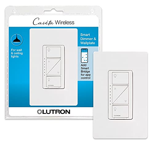 Lutron Caseta Smart Lighting Dimmer Switch for Wall and Ceiling Lights with Wall Plate|PDW-6WCL-WH-A|White