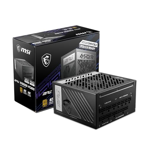 MSI MPG A1000G PCIE 5 & ATX 3.0 Gaming Power Supply - Full Modular - 80 Plus Gold Certified 1000W - 100% Japanese 105°C Capacitors - Compact Size - ATX PSU