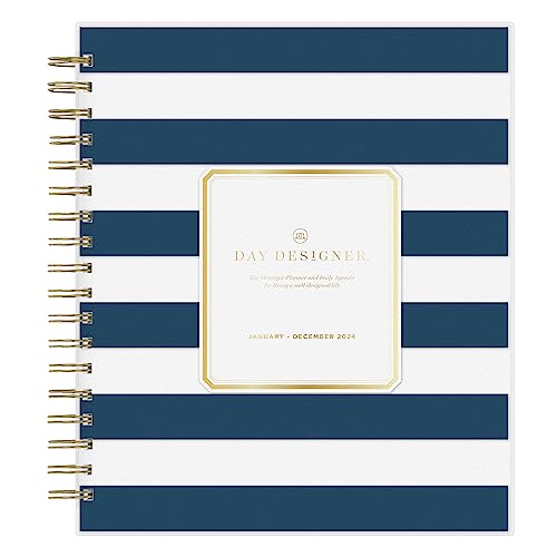 Blue Sky Day Designer 2024 Daily and Monthly Planner, 8' x 10', Frosted Cover, Wirebound, Navy Stripe (142098-24)