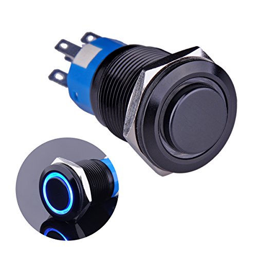 Ulincos Latching Push Button Switch U19C2 1NO1NC SPDT ON/Off Black Metal Shell with Blue LED Ring Suitable for 19mm 3/4' Mounting Hole (Blue)