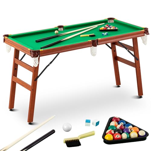 Syhood 4.5ft Folding Pool Table, 55 Inches Portable Billiard Table with 2 Cues, 16 Balls, 1 Triangle, 2 Chalk, 1 Brush Indoor Billiards Game Table Set Mini Snooker Table for Adults Family Game Room