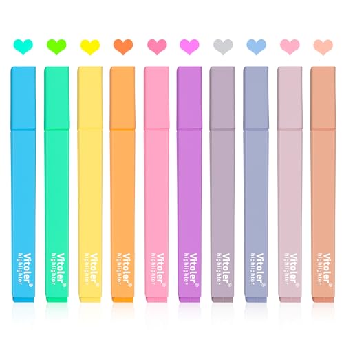 Vitoler 10Pcs Aesthetic Highlighters, Chisel Tip Marker Pen,Assorted Color Candy Highlighters,No Bleed Bible Highlighters,Cute Pastel Highlighters for Journaling Planner Notes