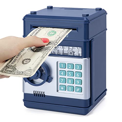 Refasy Electronic Piggy Banks Password Money Saving Box for 11 Year Old Boy Money Bank Toy Birthday Gifts for Girls Kids Safe Cash Coin Can(Navy)