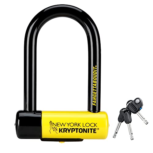 Kryptonite New York Fahgettaboutit Mini Bike U-Lock, Heavy Duty Anti-Theft Bicycle U Lock, 18mm Shackle with Keys, Ultimate Security Lock for Bicycles E-Bikes Scooters,Black