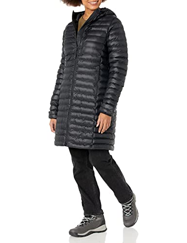 MARMOT Women's Echo Featherless Long Jacket - Lightweight, Hooded, Down-Alternative Insulated Jacket, Black Shiny, Large