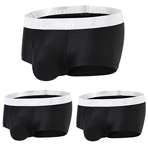 ZONBAILON Mens Bulge Enhancing Pouch Boxer Briefs Ice Silk Low Rise Smooth Tagless Trunks Underwear Black 3 Pack M