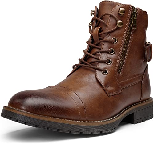 Vostey Men's Boots Casual Dress Boots for Men Brown Boots Mens Motorcycle Combat Ankle Boot (BMY678A dark brown 10.5)