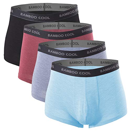 BAMBOO COOL Men’s Underwear boxer briefs Soft Comfortable Bamboo Viscose Underwear Trunks (4 Pack) (M, short boxer briefs)