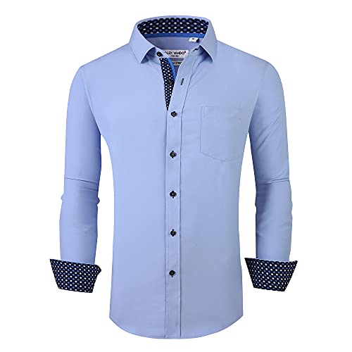 Alex Vando Mens Dress Shirt Wrinkle Free Regular Fit 4-Way Stretch Button Down Shirts,Blue,L