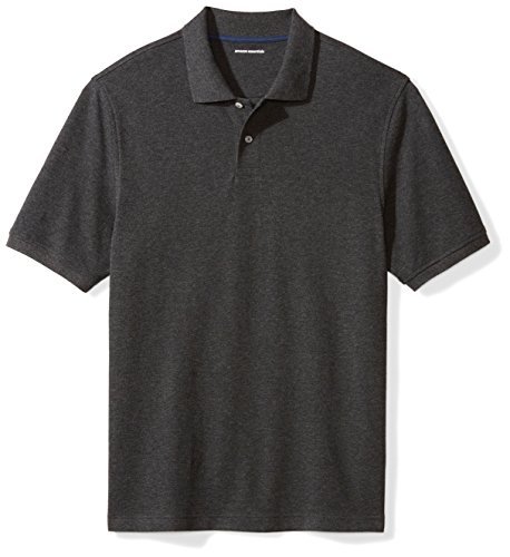 Amazon Essentials Men's Regular-Fit Cotton Pique Polo Shirt (Available in Big & Tall), Charcoal Heather, Large
