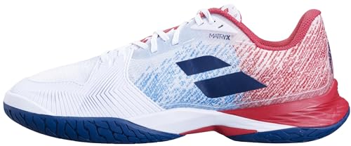 Babolat Men's Jet Mach 3 All Court Wide Tennis Shoes, White/Estate Blue (Men's US Size 8.5 Wide)