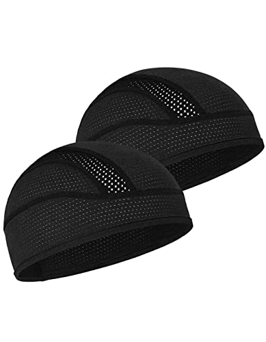 Skull Cap Helmet Liner Beanie, Cooling Mesh Cycling Running Hat for Men Women, Fits Under Helmets (Black & Black)