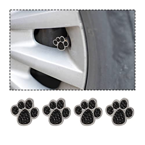 zipelo 4 Pack Car Tire Valve Stem Caps, Bling Diamond Bear Paw Tire Valve Caps, Zinc Alloy Crystal Rhinestone Dog Paw Valve Stem Caps, Universal Accessories for Motorcycle Truck Bicycle (Black)