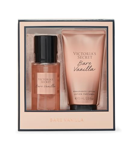 Victoria's Secret Bare Vanilla 2 Piece Mini Mist & Lotion Gift Set, Notes of Whipped Vanilla and Soft Cashmere, Bare Villa Collection, Assorted