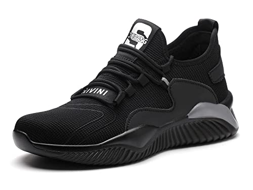 Men’s Steel Toe Safety Shoes Breathable Nonslip Work Shoes Athletic Industrial & Construction Sneakers Black Gray