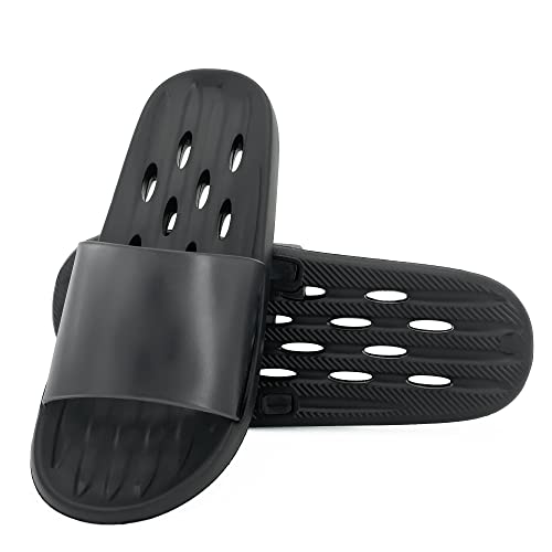 DOXILA Shower Shoes for Men Women, Quick Drying Non-Slip Pool Slides Beach Sandals with Drain Holes Slippers (275, Black, numeric_10)