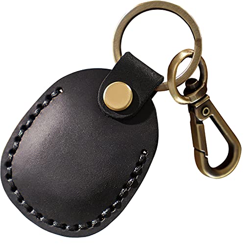 Leather Airtag Holder Keychain, Portable Handmade Genuine Leather Air Tag Holder with Keyring Full Coverage Air Tgas Protective Case Cover Compatible for AirTags 2021 Black