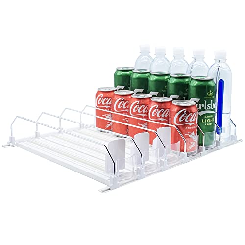Drink Organizer for Fridge-White Automatic Pusher Glide,12oz 16oz 20oz-Soda Dispenser for Fridge-Holds up to 30 Cans