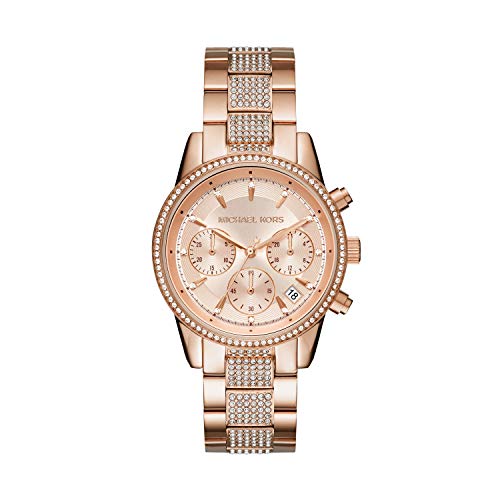 Michael Kors Women's Ritz Quartz Watch with Stainless Steel Strap, Rose Gold, 18 (Model: MK6485)