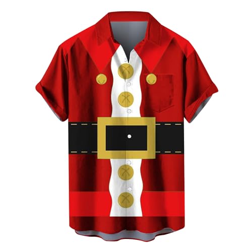 Santa Elf Costume Novelty Christmas Holiday Women Men Shirt Casual Hawaiian Shirts Short Sleeve Button Down Shirts Red