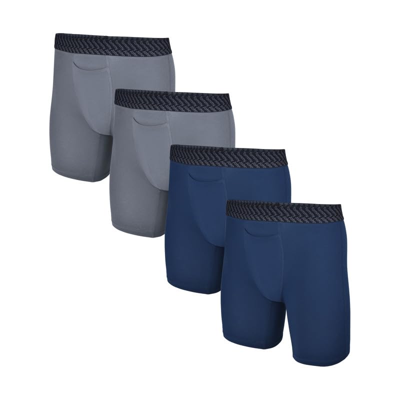 Tommy John Men’s Boxer Brief 8” - 4 pack - Underwear - Cotton Basics Boxers with Supportive Contour Pouch - Naturally Breathable Stretch Fabric Turbulence, Large