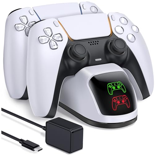 PS5 Controller Charging Station, PlayStation 5 Dualsense Controller Charger Dock with Dual Stand, Upgrade PS5 Slim Controller Charger Accessory with Fast Charge Cable, PS5 Charging Station, White