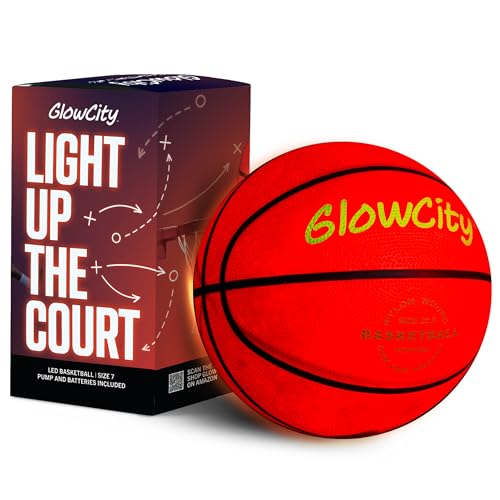 GlowCity Glow in The Dark Basketball for Teen Boy - Glowing Red Basket Ball, Light Up LED Toy for Night Ball Games - Sports Stuff & Gadgets for Kids Age 8 Years Old and Up. Great Gift for Boys & Girls