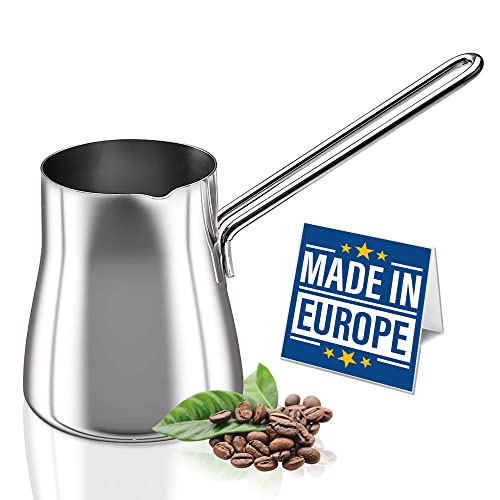 CRYSTALIA Turkish Coffee Pot 18/10 Stainless Steel, Stove Top Tea Maker, Milk Warmer, Greek Arabic Coffee Cezve Briki, 15 oz (Silver, Small)
