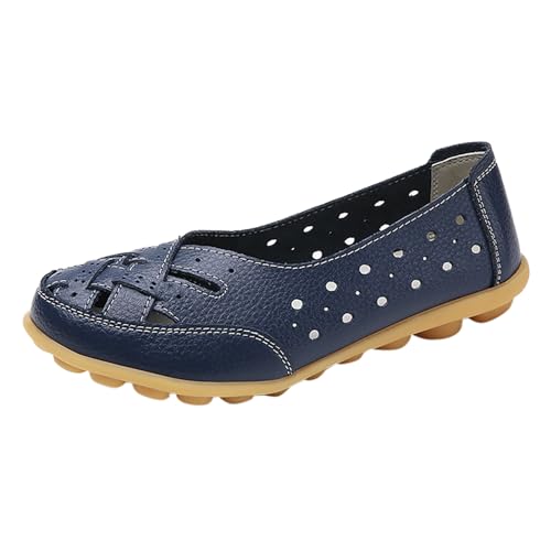 Flats Loafers for Women, Shoes Casual Slip on Flat Shoes Ladies Comfortable Breathable Lightweight Hollow Loafers Dark Blue_03, 7
