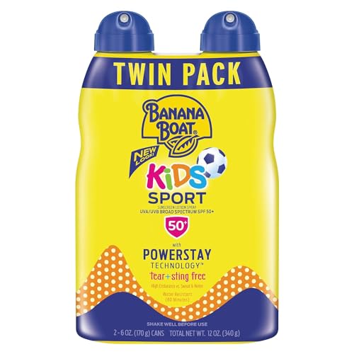 Banana Boat Kids Sport Sunscreen Spray SPF 50 Twin Pack | Childrens Sunscreen, Kids Sunblock Spray, Oxybenzone Free Sunscreen for Kids, Spray On Sunscreen SPF 50, 6oz each