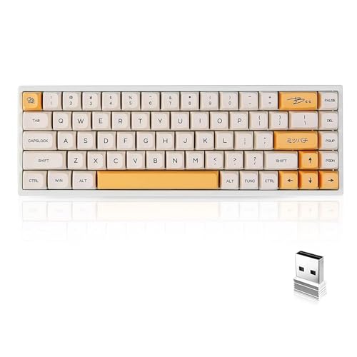 BOYI WK68 Hot Swappable RGB Mechanical Keyboard,Wireless Bluetooth 5.0/2.4G/Wired Type-C Tri-Mode PBT Sublimation Keycaps 65% Gaming Keyboard(Gateron Yellow Switch, Honey Milk XDA Keycaps)
