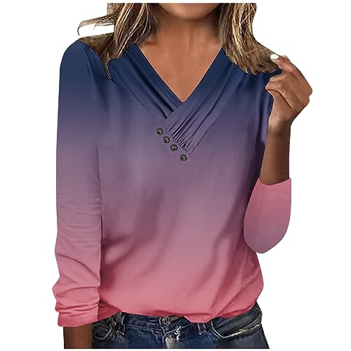 Amazon Smile Login My Account Sign in,Plus Size Dressy Shirts for Women Casual V Neck Long Sleeve T Shirt Pleated Printed Button Top Womens (Hot Pink-d, S)