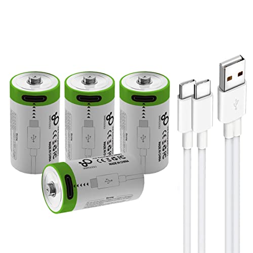 Lankoo USB CR123A Lithium ion Rechargeable Battery, High Capacity 3.7V 700mAh Rechargeable CR123A Battery, 1.5 H Fast Charge, 1200 Cycle with Type C Port Cable, Constant Output,4-Pack