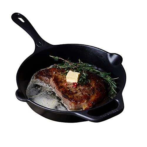 Victoria SKL-210 Cast Iron Skillet. Frying Pan with Long Handle, 10', Black
