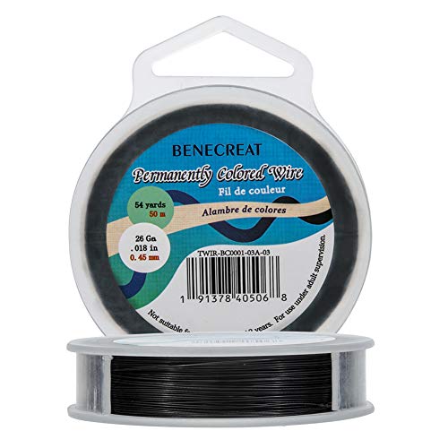BENECREAT 165-Feet 0.017inch (0.46mm) 7-Strand Black Bead String Wire Nylon Coated Stainless Steel Wire for Necklace Bracelet Beading Craft Work
