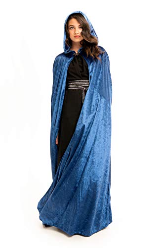 Little Adventures Deluxe Velvet Adult Cloak Cape with Lined Hood (Blue) - Machine Washable Adult Cosplay Dress-Up Cloaks with No Glitter