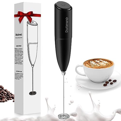 Hand Mixer Milk Frother for Coffee - Dutewo Frother Handheld Foam Maker for Lattes, Electric whisk Drink Mixer Mini Foamer for Cappuccino, Frappe, Matcha, Hot Chocolate, Black