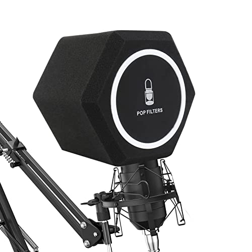 penypeal Microphone Wind Shield Pop Filter Isolation Ball, Acoustic for Record Studios Mic, Sound-Absorbing Foam Five-sided Seal Design to Effectively Reduces Noise and Reflections, black