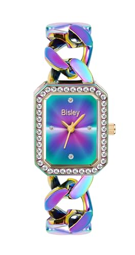 Bisley Women's Watch Rainbow Chain Bracelet Watch Rectangular Watch 3-Hand Analog Watch